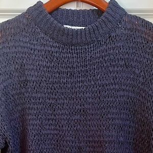 Open weave knit crew neck sweater